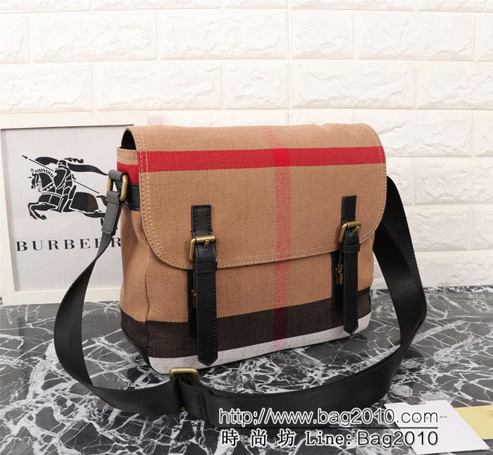 BURBERRY巴寶莉 Canvas 格紋信使包 奢華牛皮飾邊 39192  Bhq1305